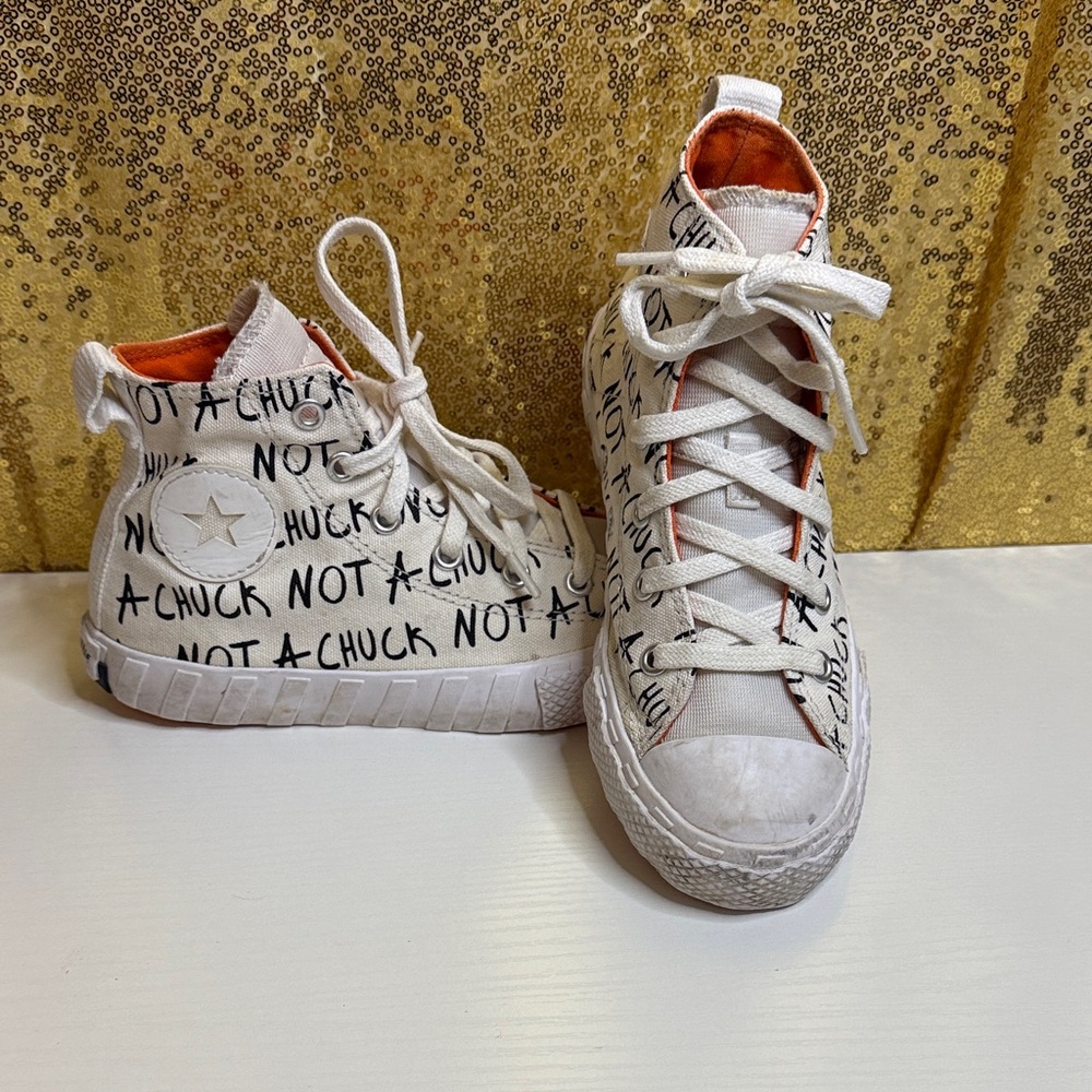 Convers Chuck 70 High Sneakers - White and Orange featuring “Not a Chuck” UNISEX